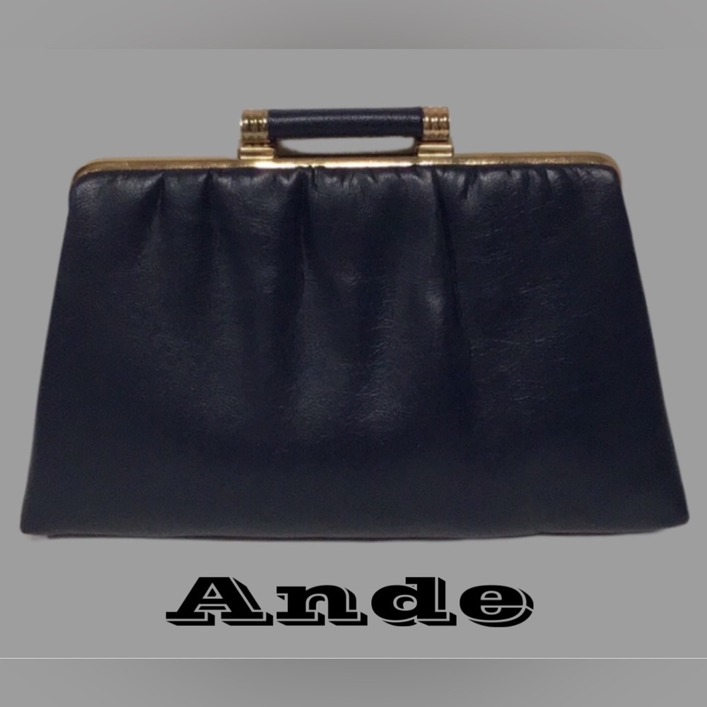 Vintage Ande Blue Faux Leather Frame Purse, 1960-70s